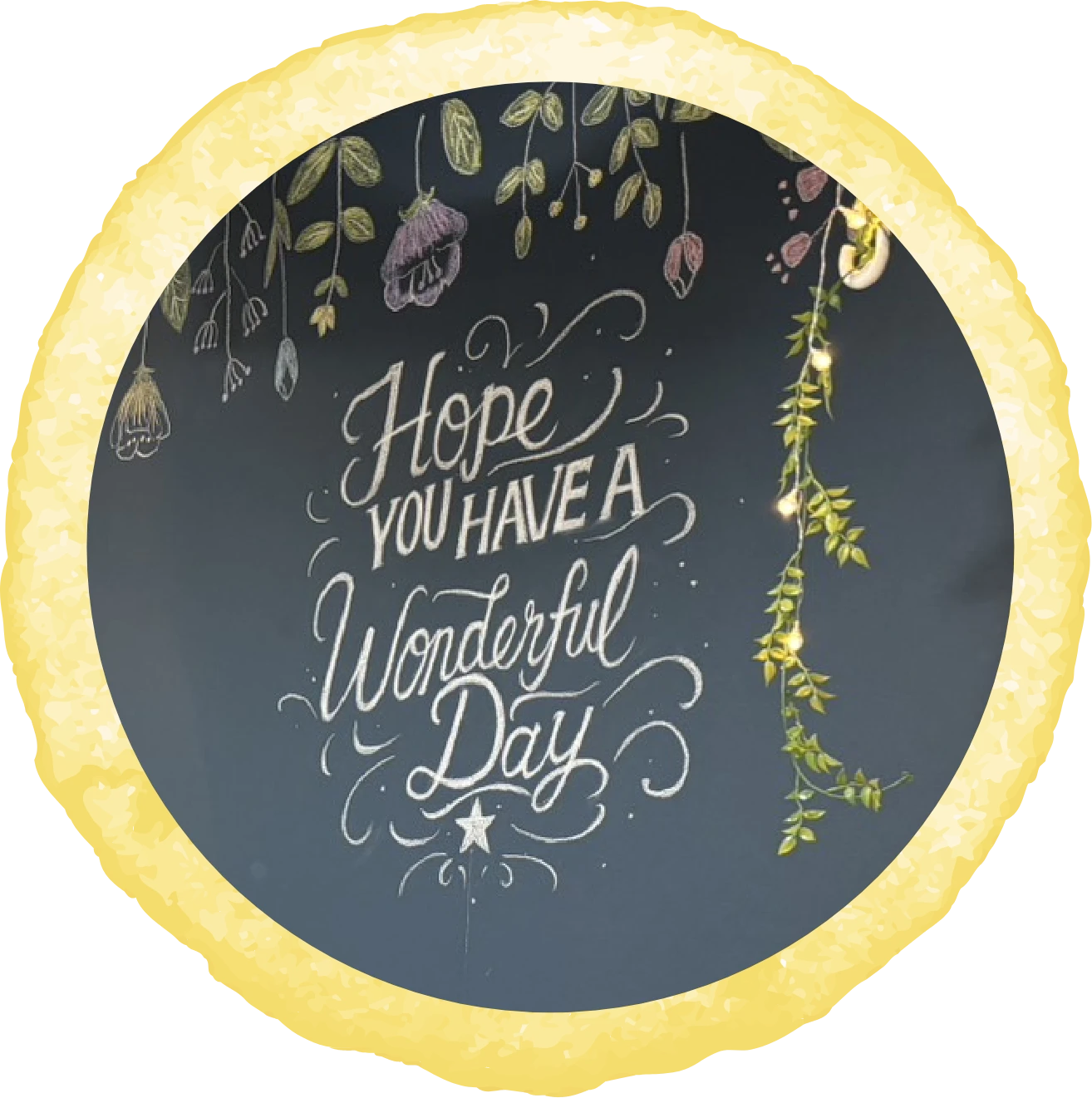 「Hope you have a wonderful dayと書かれた黒板